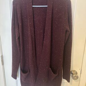 Women's Burgundy Open Front Sweater
